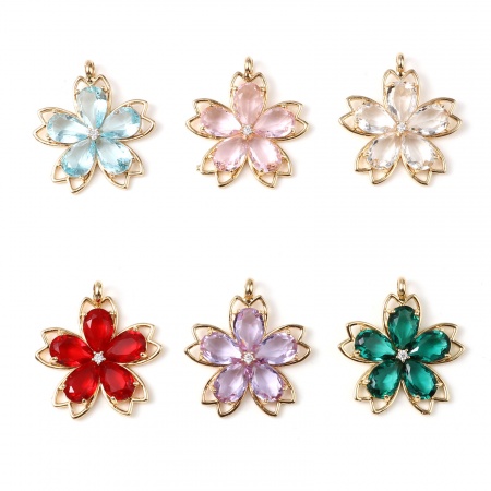 Brass Pendants Gold Plated Flower 3.6cm x 3.3cm, 1 Piece