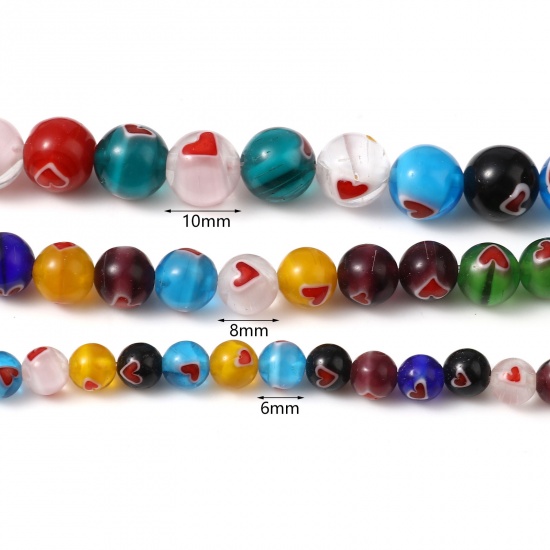 Picture of Lampwork Glass Valentine's Day Millefiori Beads Round At Random Color Heart 1 Strand