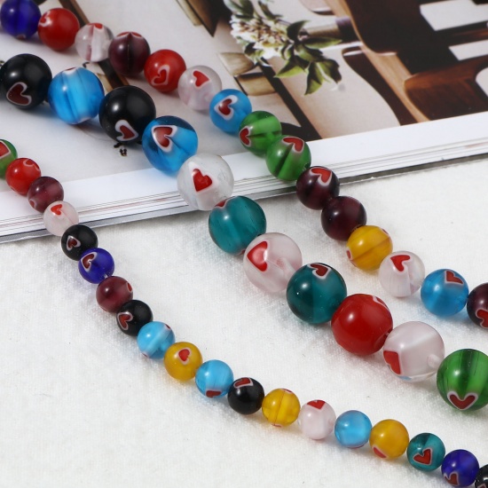 Picture of Lampwork Glass Valentine's Day Millefiori Beads Round At Random Color Heart 1 Strand