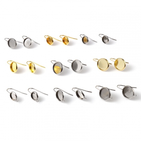 Stainless Steel Ear Post Stud Earrings Round Multicolor W/ Loop 6 PCs