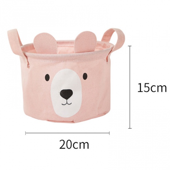 Picture of Bear Printed Cotton & Linen Foldable Round Storage Box With Handle