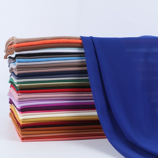 Immagine di Light Blue - 40# Chiffon Women's Lace Hijab Scarf Wrap Solid Color 180x75cm, 1 Piece