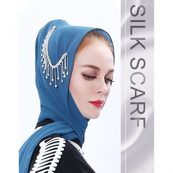 Immagine di Light Blue - 40# Chiffon Women's Lace Hijab Scarf Wrap Solid Color 180x75cm, 1 Piece