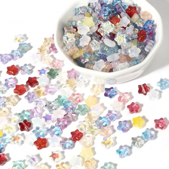 Picture of Lampwork Glass Galaxy Beads Pentagram Star Multicolor Glitter About 8mm x 8mm, Hole: Approx 1mm, 50 PCs