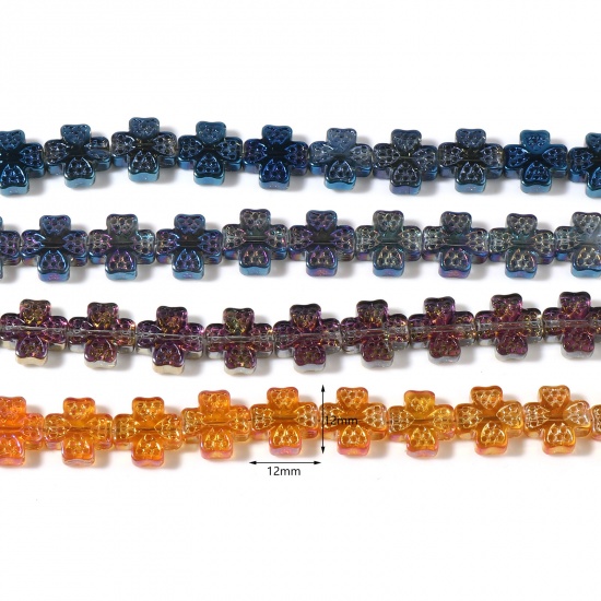 Picture of Glass Beads Flower Multicolor AB Color About 12mm x 12mm, Hole: Approx 1.1mm, 64.5cm - 64cm long, 1 Strand (Approx 55 PCs/Strand)