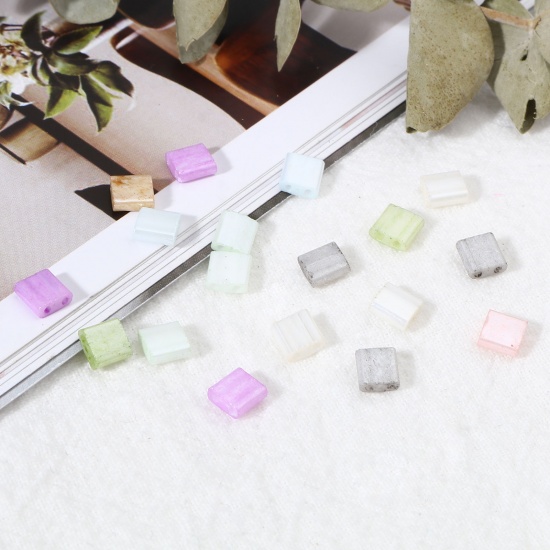 Picture of Glass Two Holes Seed Beads Multicolor Square Plating 5mm x 5mm, 0.8mm, 50 PCs