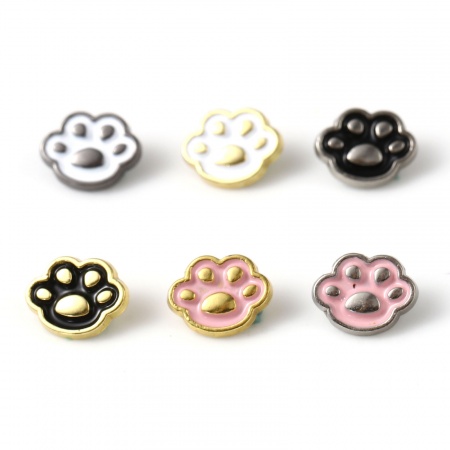 Zinc Based Alloy Pet Memorial Metal Sewing Shank Buttons Multicolor Paw Claw Enamel 7.6mm x 6.3mm, 20 PCs