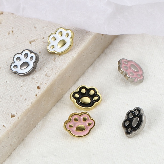 Picture of Zinc Based Alloy Pet Memorial Metal Sewing Shank Buttons Multicolor Paw Claw Enamel 7.6mm x 6.3mm, 20 PCs