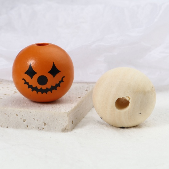 Immagine di Legno Halloween Separatori Perline Tondo Multicolore Pagliaccio Disegno Circa: 25mm Dia, Foro: Circa 5.3mm - 4.5mm, 10 Pz