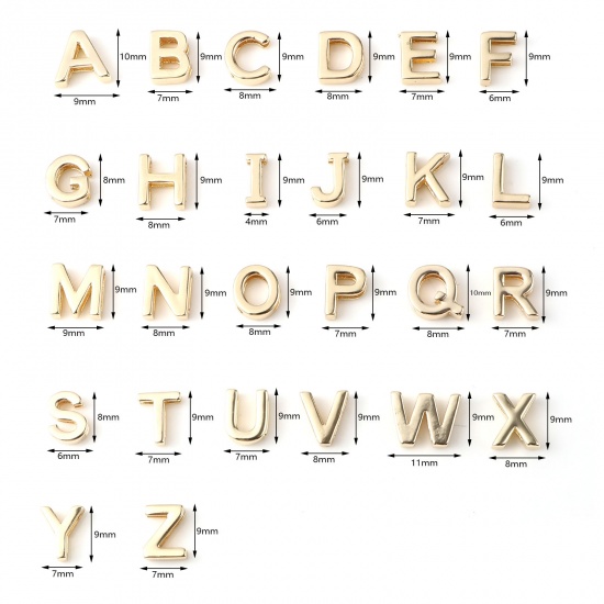 Picture of Copper Beads 14K Real Gold Plated Capital Alphabet/ Letter 5 PCs