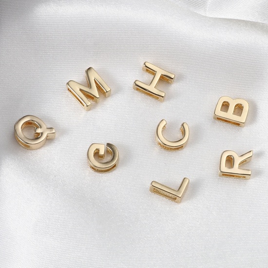 Picture of Brass Beads 14K Real Gold Plated Capital Alphabet/ Letter 5 PCs                                                                                                                                                                                               