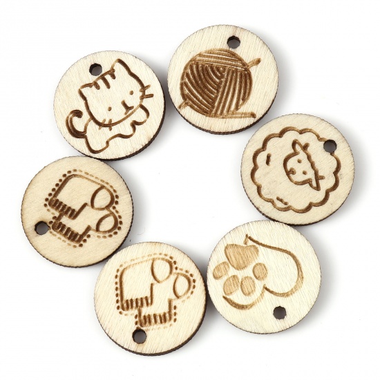 Picture of Wood Charms Round Light Khaki 19mm Dia, 30 PCs