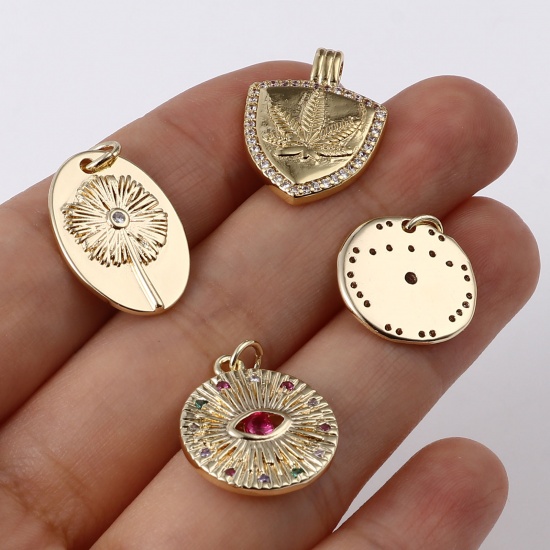Picture of Brass Micro Pave Charms Gold Plated Round 1 Piece                                                                                                                                                                                                             