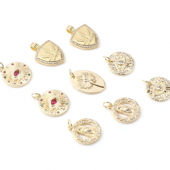 Picture of Brass Micro Pave Charms Gold Plated Round 1 Piece                                                                                                                                                                                                             