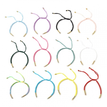 Acciaio Inossidabile & Poliestere Braccialetti Intrecciati Oro Placcato Multicolore Regolabile 13cm 1 Pz