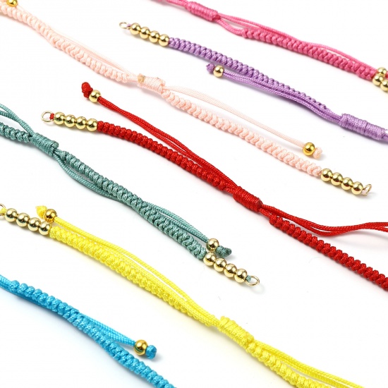 Immagine di Acciaio Inossidabile & Poliestere Braccialetti Intrecciati Oro Placcato Multicolore Regolabile 13cm 1 Pz