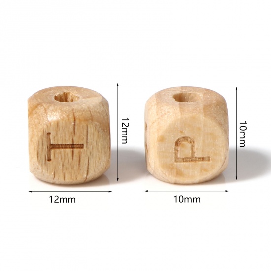 Picture of Beech Wood Spacer Beads Square Natural Initial Alphabet/ Capital Letter 1 Packet