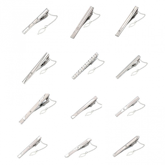 Immagine di Silver Tone - 42# Nickel Plated Formal Business Concise Men's Geometric Tie Clip 6x0.6cm - 5x0.6cm, 1 Piece
