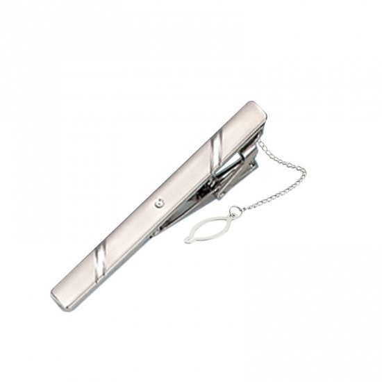 Picture of Silver Tone - 42# Nickel Plated Formal Business Concise Men's Geometric Tie Clip 6x0.6cm - 5x0.6cm, 1 Piece
