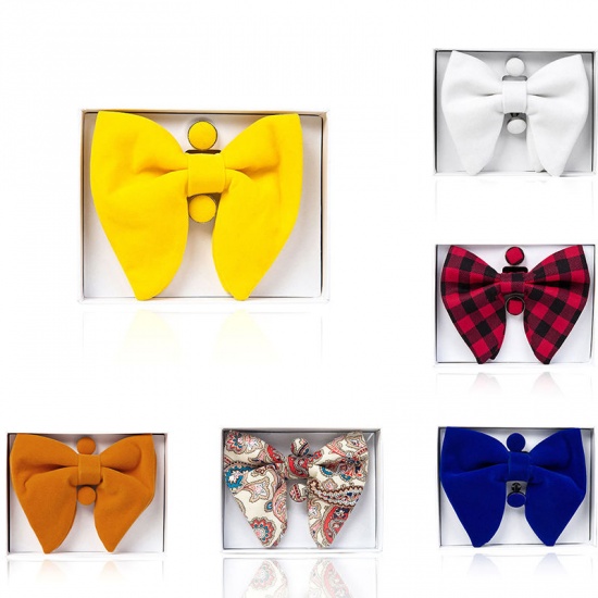 Picture of Black - 18# Velvet Bow Tie & Cufflinks & Handkerchief For Formal Suit Accessories 23x23cm - 1.6cm Dia., 1 Set