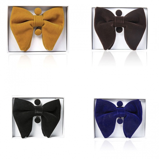 Picture of Black - 18# Velvet Bow Tie & Cufflinks & Handkerchief For Formal Suit Accessories 23x23cm - 1.6cm Dia., 1 Set