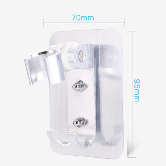 Picture of Silver - 4# Space Aluminum Shower Head Holder Strong Adhesive Adjustable No Drilling Wall Mount Bracket 13x9x6.5cm, 1 Piece
