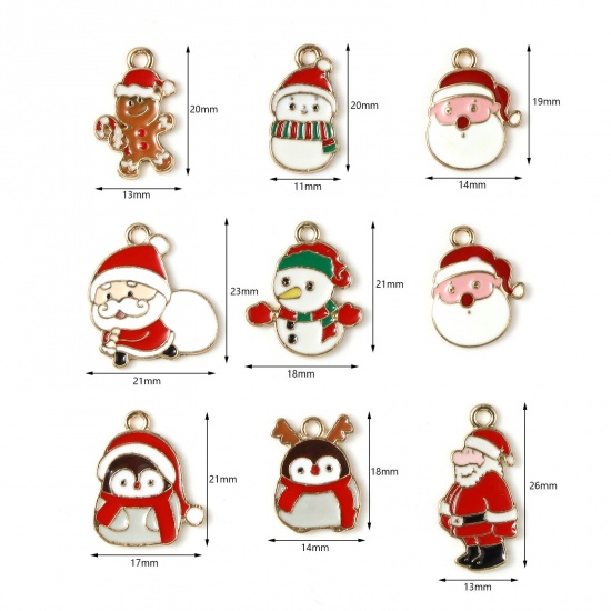 Picture of Zinc Based Alloy Christmas Charms Gold Plated Multicolor Enamel 10 PCs