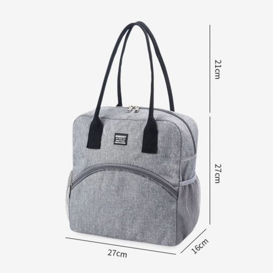 Immagine di Gray - 5# Cationic Dyed Polyester Waterproof Large Capacity Portable Insulated Lunch Bag 27x27x16cm, 1 Piece