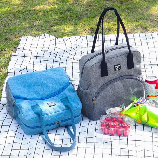 Imagen de Gray - 5# Cationic Dyed Polyester Waterproof Large Capacity Portable Insulated Lunch Bag 27x27x16cm, 1 Piece