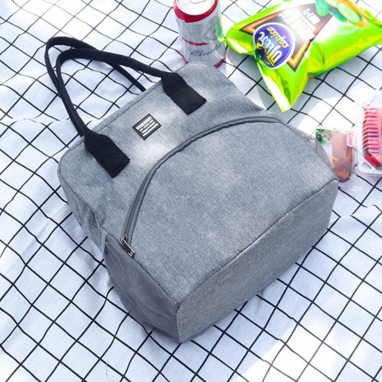 Immagine di Gray - 5# Cationic Dyed Polyester Waterproof Large Capacity Portable Insulated Lunch Bag 27x27x16cm, 1 Piece