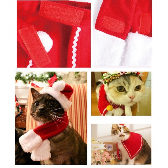 Picture of Red - L Christmas Santa Claus Bib Collar Pet Cat Dog Clothes New Year Dress Up Cosplay Costume, 1 Piece