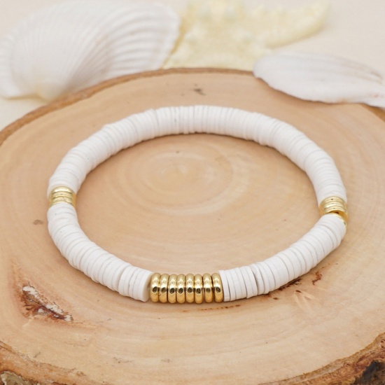 Image de Bracelets Raffinés Bracelets Délicats Bracelet de Perles Style Bohème en Pâte Polymère Vert 16.5cm long, 1 Pièce