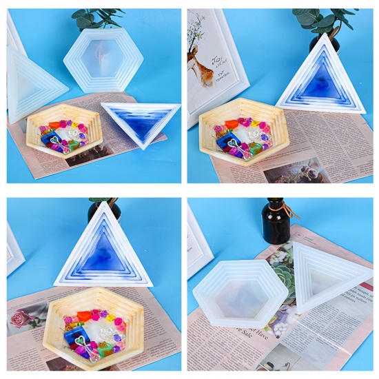 Picture of Silicone Resin Mold For Jewelry Making Tray Triangle White 16cm x 16cm, 1 Piece