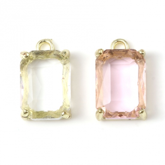 Picture of Zinc Based Alloy & Glass Charms Rectangle Gold Plated White 17mm x 10mm, 5 PCs