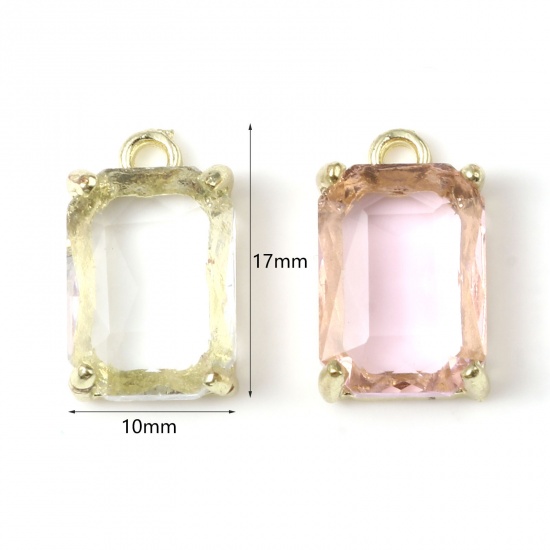 Picture of Zinc Based Alloy & Glass Charms Rectangle Gold Plated White 17mm x 10mm, 5 PCs