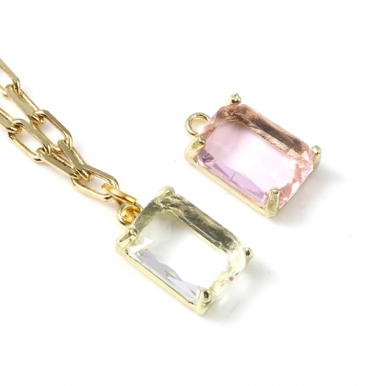 Picture of Zinc Based Alloy & Glass Charms Rectangle Gold Plated White 17mm x 10mm, 5 PCs