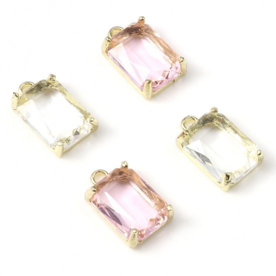 Picture of Zinc Based Alloy & Glass Charms Rectangle Gold Plated White 17mm x 10mm, 5 PCs