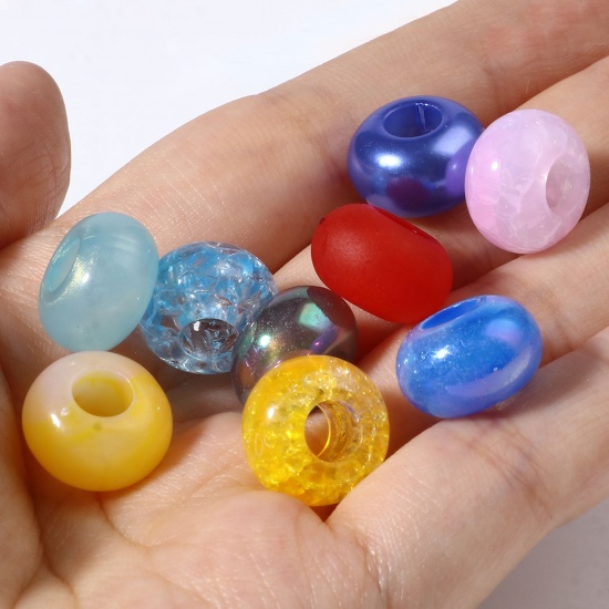 Picture of Acrylic European Style Large Hole Charm Beads Round At Random Color 100 PCs