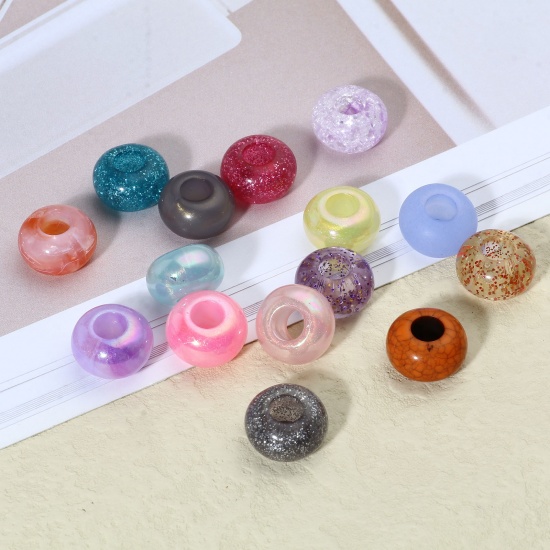 Picture of Acrylic European Style Large Hole Charm Beads Round At Random Color 100 PCs