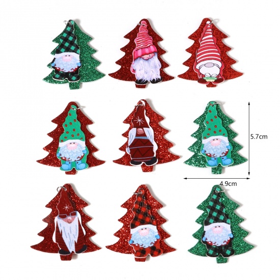 Picture of PU Leather Pendants Christmas Tree Green Christmas Santa Claus Glitter 5.7cm x 4.9cm, 5 PCs