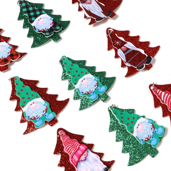 Immagine di PU Ciondoli Albero di Natale Verde Babbo Natale Brillio 5.7cm x 4.9cm, 5 Pz