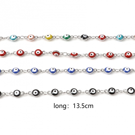 Picture of Stainless Steel Religious Bracelets Silver Tone Multicolor Round Evil Eye Enamel 13.5cm(5 3/8") long, 1 Piece