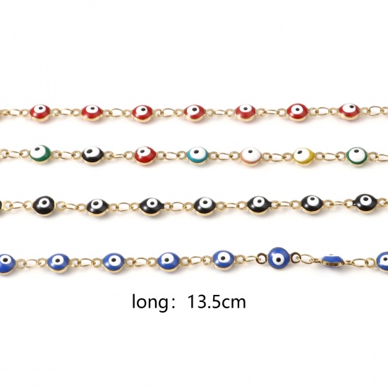 Immagine di Acciaio Inossidabile Religione Braccialetti Oro Placcato Multicolore Tondo Malocchio Smalto 13.5cm Lunghezza, 1 Pz