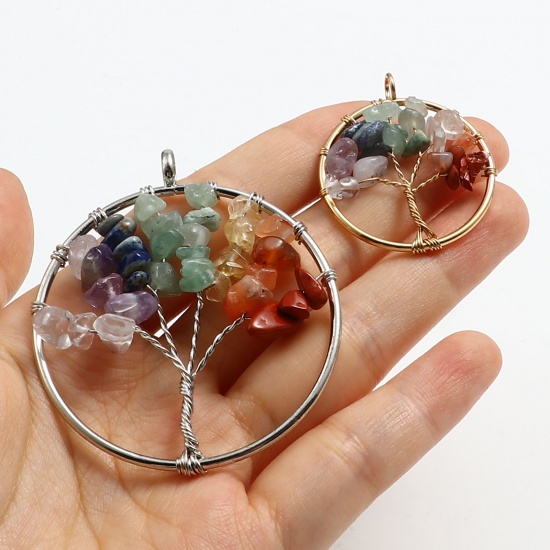 Picture of Zinc Based Alloy Wire Wrapped Pendants Multicolor Tree of Life 3.5cm x 3cm, 1 Piece