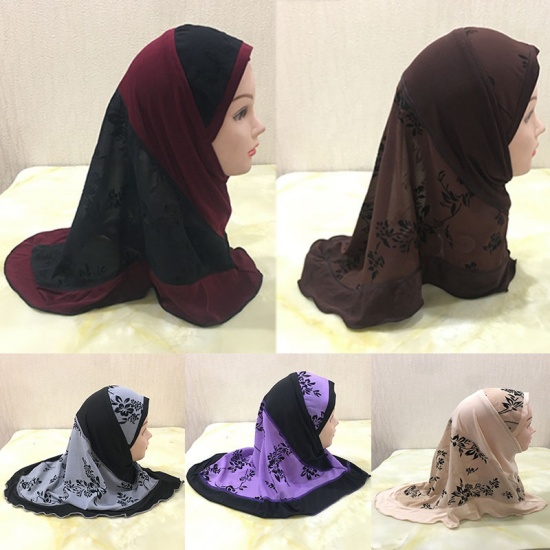 Immagine di Gray - 12# Flower Printed Splicing Muslim Girl's Turban Hijab, 1 Piece