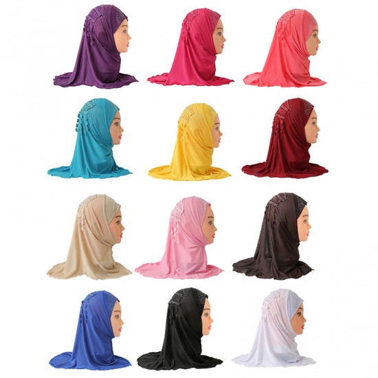 Image de Fuchsia - Hijab Turban pour fille musulmane en dentelle rayonne 12 # avec strass Hot Fix pour 2 à 7 ans, 1 pièce