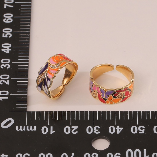銅 オープンタイプ 調整可能 リング指輪 18K ゴールドフィルド エナメル 16.5mm（日本サイズ約11号）、 1 本 の画像