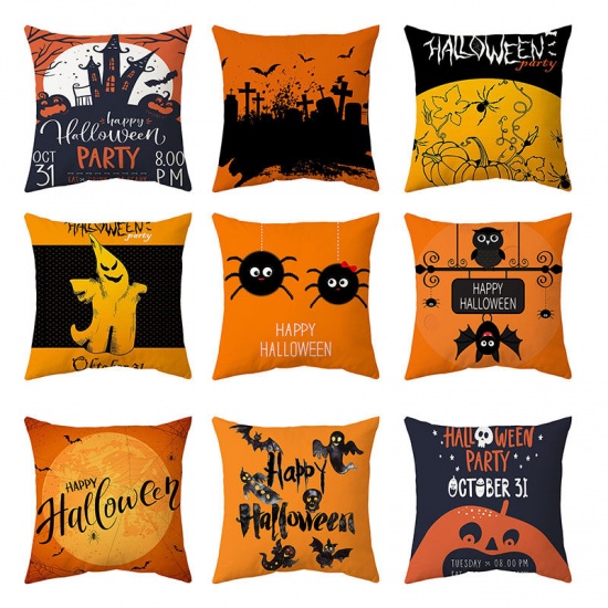 Picture of Halloween Printed Peach Skin Fabric Square Pillowcase Home Textile 45x45cm