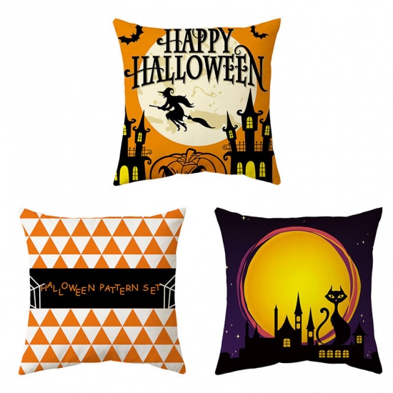 Picture of Halloween Printed Peach Skin Fabric Square Pillowcase Home Textile 45x45cm