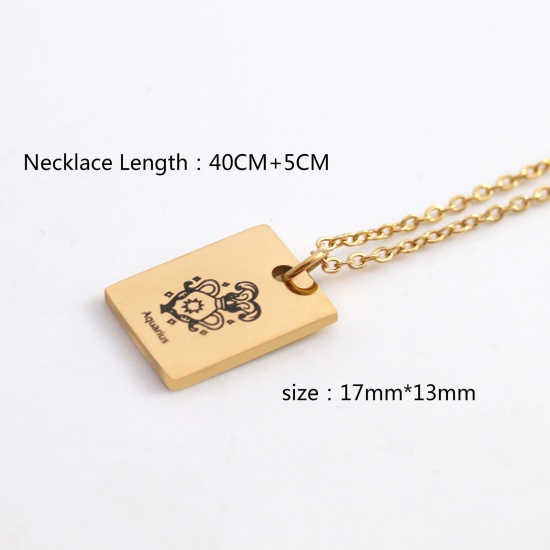 Picture of Stainless Steel Necklace Real Gold Plated Rectangle Constellation 45cm(17 6/8") long, 1 Piece